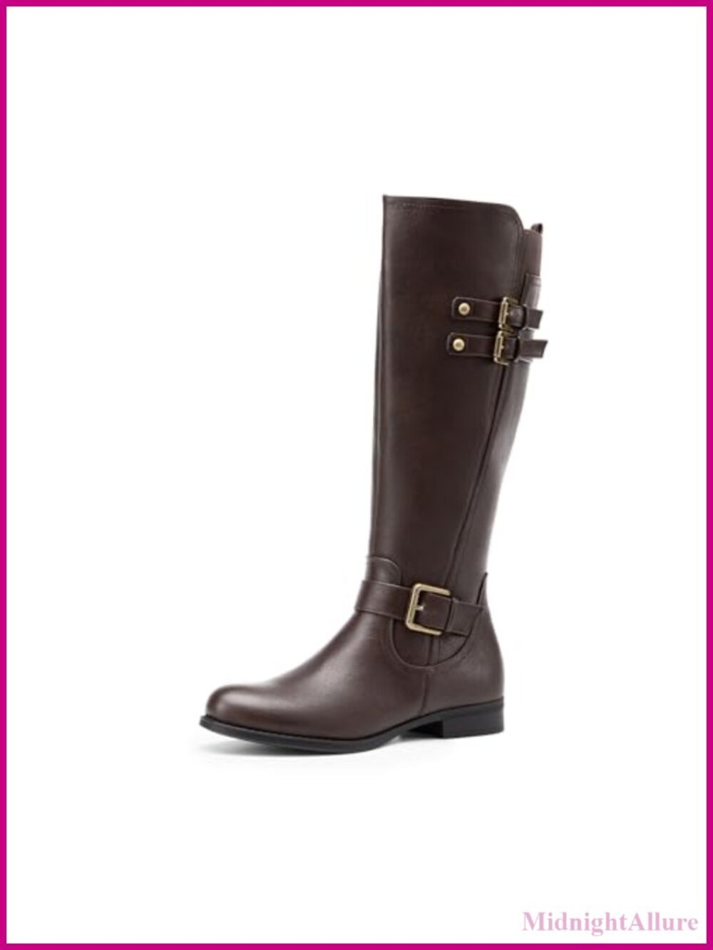 Women's Knee High Riding Boots Faux Leather Buckle Zip Closure